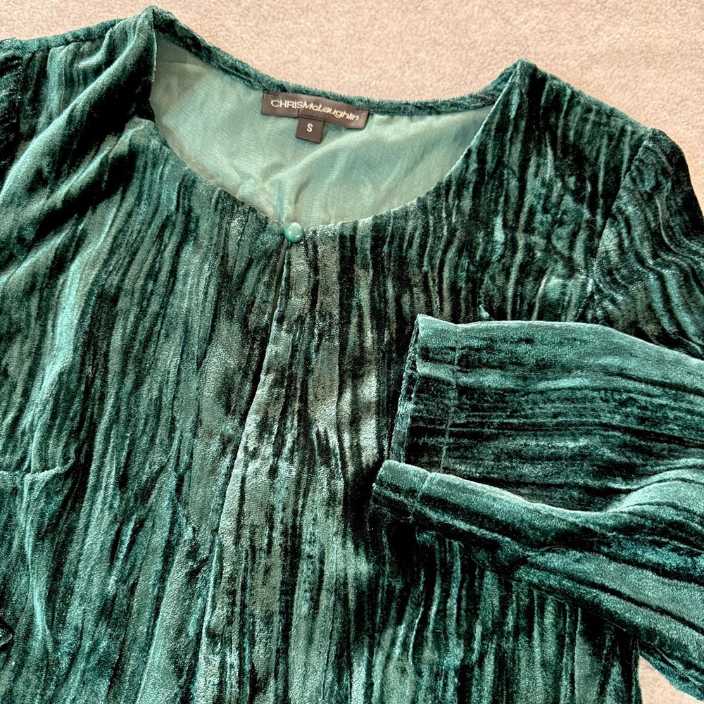 Chris McLaughlin S‎ Green Crushed Velvet Cardigan Jacket Velour Open Front